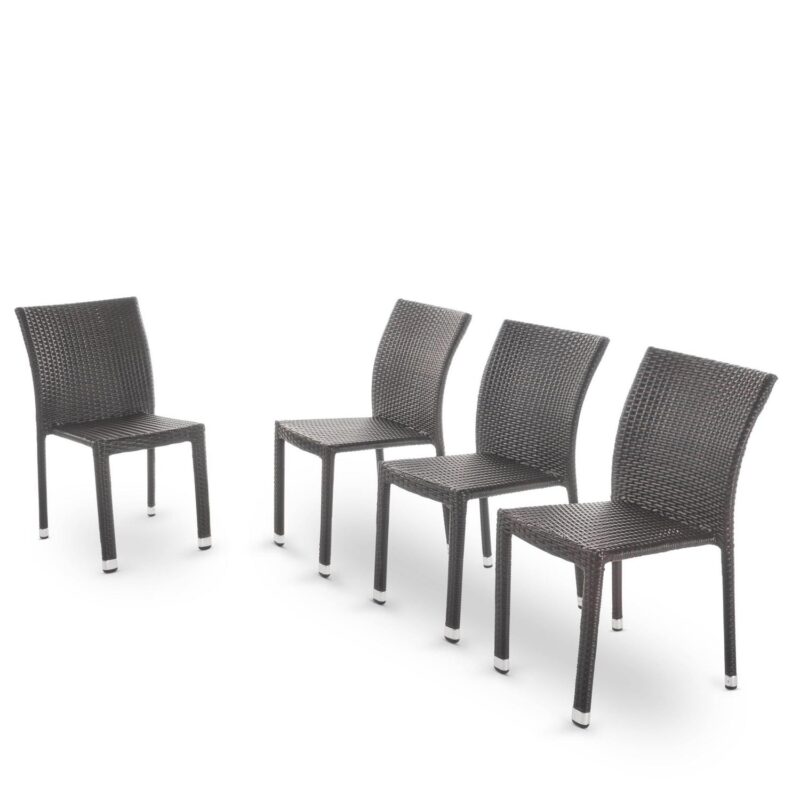 Vera Outdoor Wicker Armless Stacking Chairs with an Aluminum Frame, Set of 4, Multibrown - Image 2