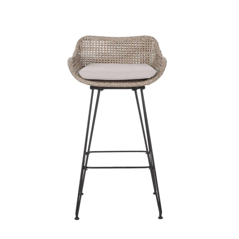 Verano Wicker and Metal Outdoor Barstools with Cushion, Set of 4, Mixed Brown and Beige - Image 5