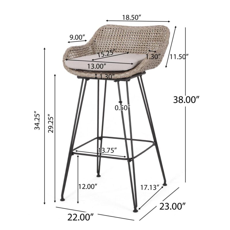 Verano Wicker and Metal Outdoor Barstools with Cushion, Set of 4, Mixed Brown and Beige - Image 7