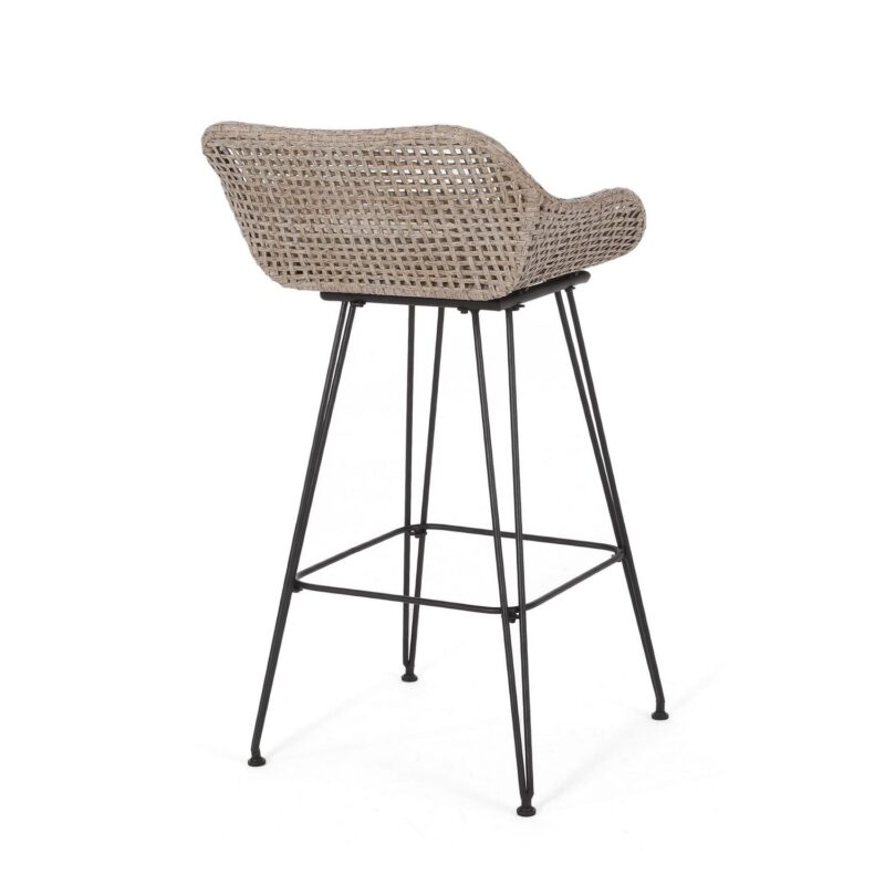 Verano Wicker and Metal Outdoor Barstools with Cushion, Set of 4, Mixed Brown and Beige - Image 4