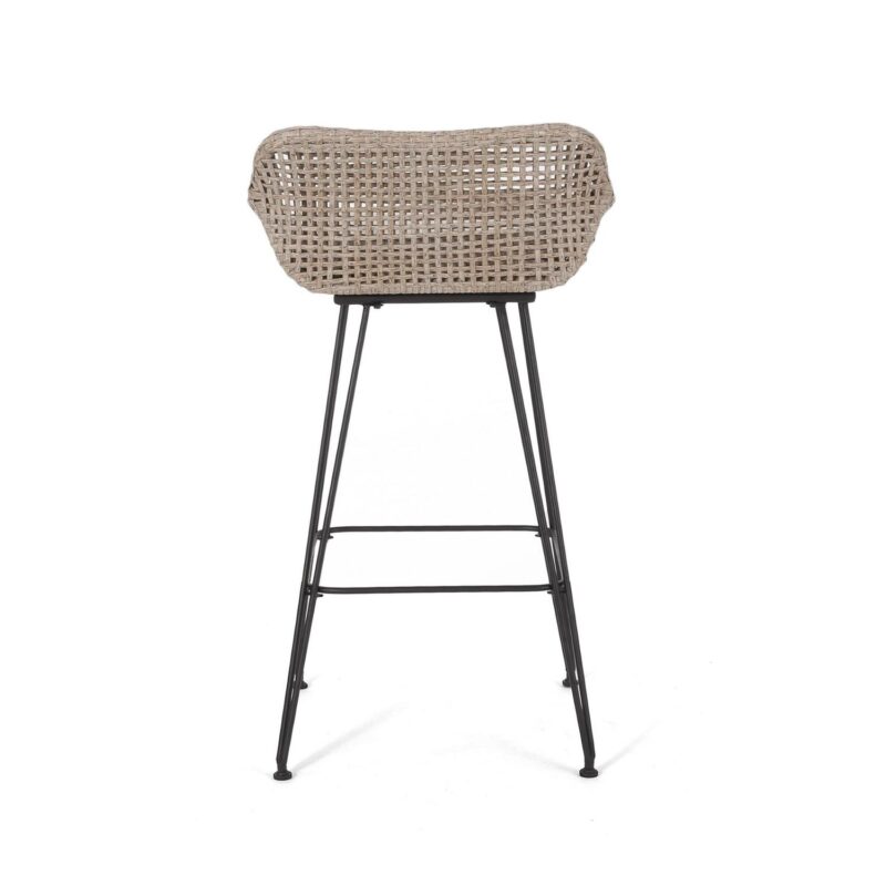 Verano Wicker and Metal Outdoor Barstools with Cushion, Set of 4, Mixed Brown and Beige - Image 12