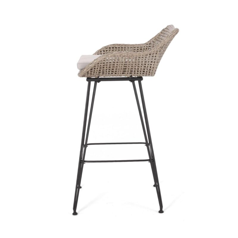 Verano Wicker and Metal Outdoor Barstools with Cushion, Set of 4, Mixed Brown and Beige - Image 10