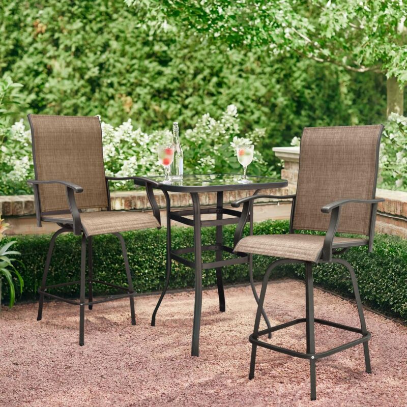 Vineego 3PCS Textilene Swivel Bar Sets, High Bistro Sets,2 Bar Stools and Bar Table - Image 3