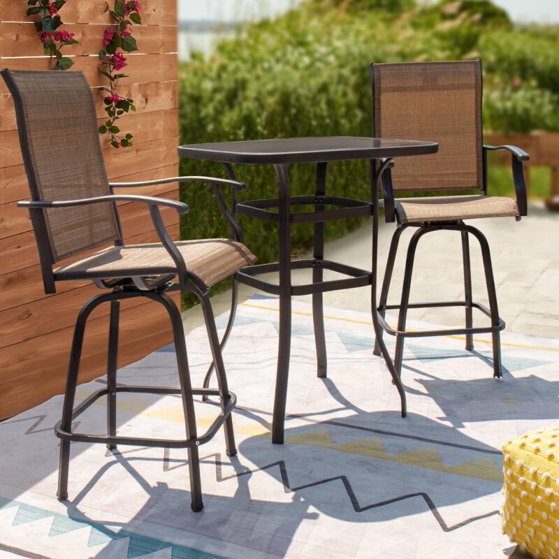 Vineego 3PCS Textilene Swivel Bar Sets, High Bistro Sets,2 Bar Stools and Bar Table - Image 2