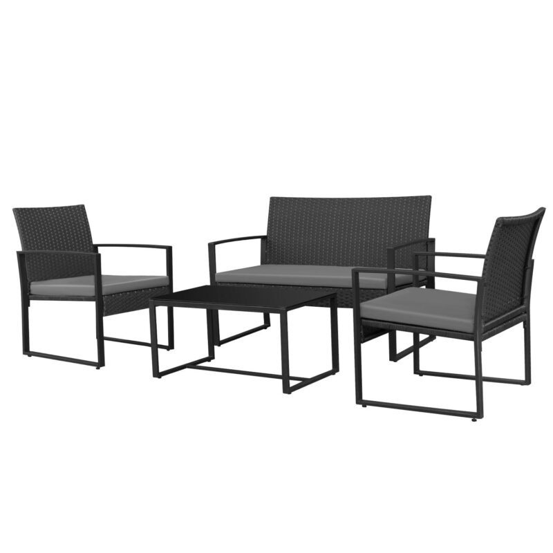 Vineego 4 Pieces Patio Conversation Sets PE Rattan Chairs with Loveseat and Table,Gray - Image 3