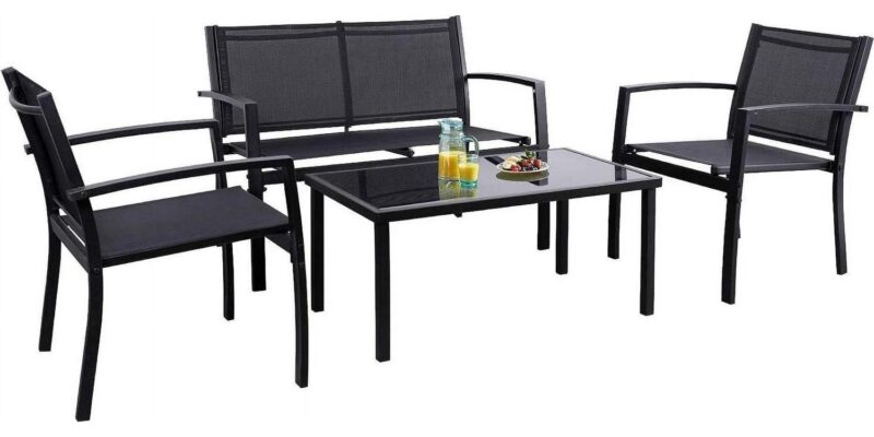 Vineego 4 Pieces Patio Furniture Outdoor furniture Outdoor Patio Furniture Set Textilene Bistro Set Modern Conversation Set Black Bistro Set with Loveseat Tea Table for Home, Lawn and Balcony (Black) - Image 2