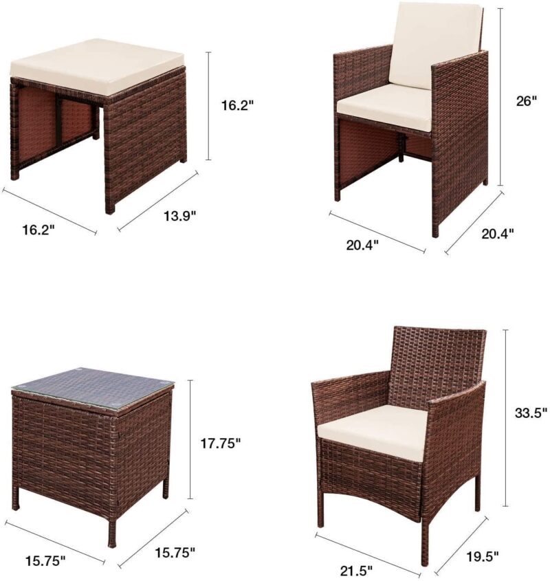 Vineego 7 Pieces Wicker Outdoor Patio Bar Set with Ottoman, Mix Brown/Beige - Image 7