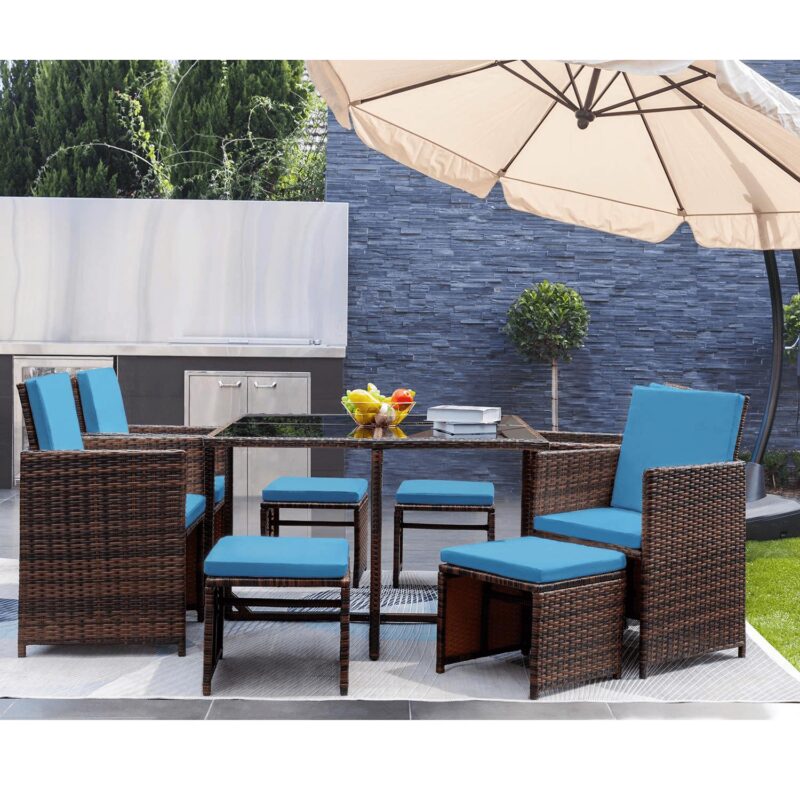 Vineego 9-Pieces Traditional Steel Durable Dining Furniture Sets Blue - Image 3