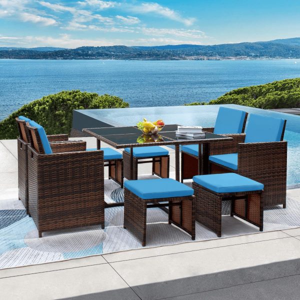 Vineego 9-Pieces Traditional Steel Durable Dining Furniture Sets Blue