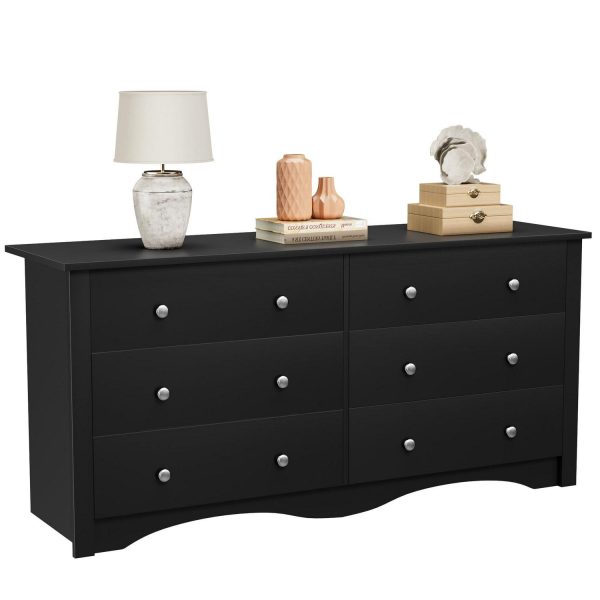 Vineego Double Dresser for Bedroom,6-Drawer Wide Chest of Drawers,Traditional Bedroom Dresser,Black