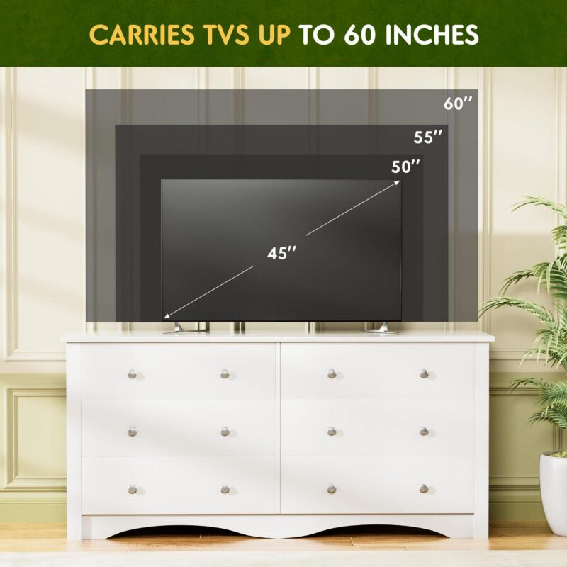 Vineego Double Dresser for Bedroom,6-Drawer Wide Chest of Drawers,Traditional Bedroom Dresser,White - Image 6
