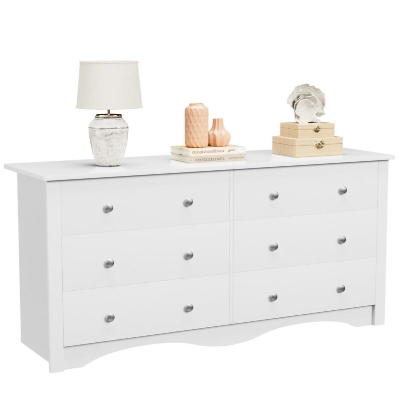 Vineego Double Dresser for Bedroom,6-Drawer Wide Chest of Drawers,Traditional Bedroom Dresser,White - Image 3