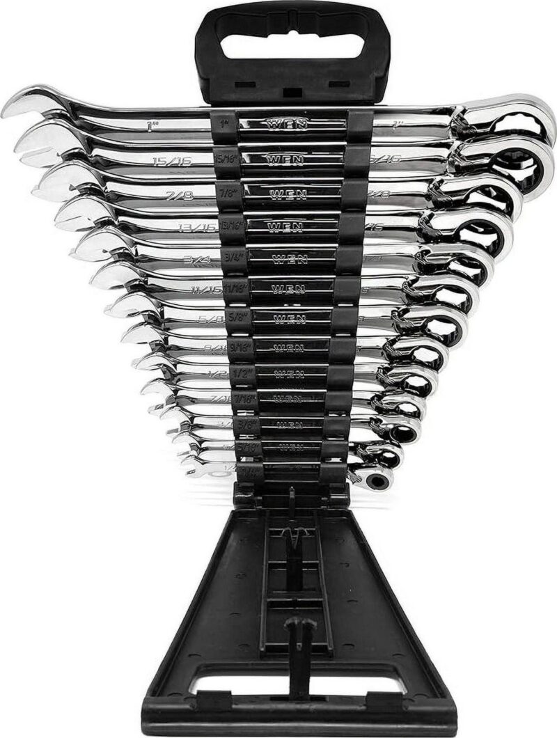 WEN 13-Piece Professional-Grade Reversible Ratcheting SAE Combination Wrench Set with Storage Rack - Image 3