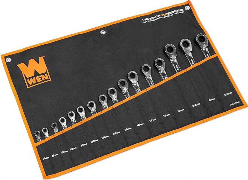 WEN 16-Piece Professional-Grade Reversible Ratcheting Metric Combination Wrench Set with Storage Pouch - Image 2