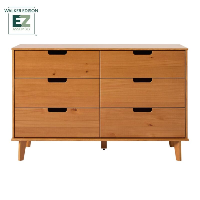 Walker Edison 6 Drawer Solid Wood Dresser with Cut Out Handles, Caramel Brown - Image 10