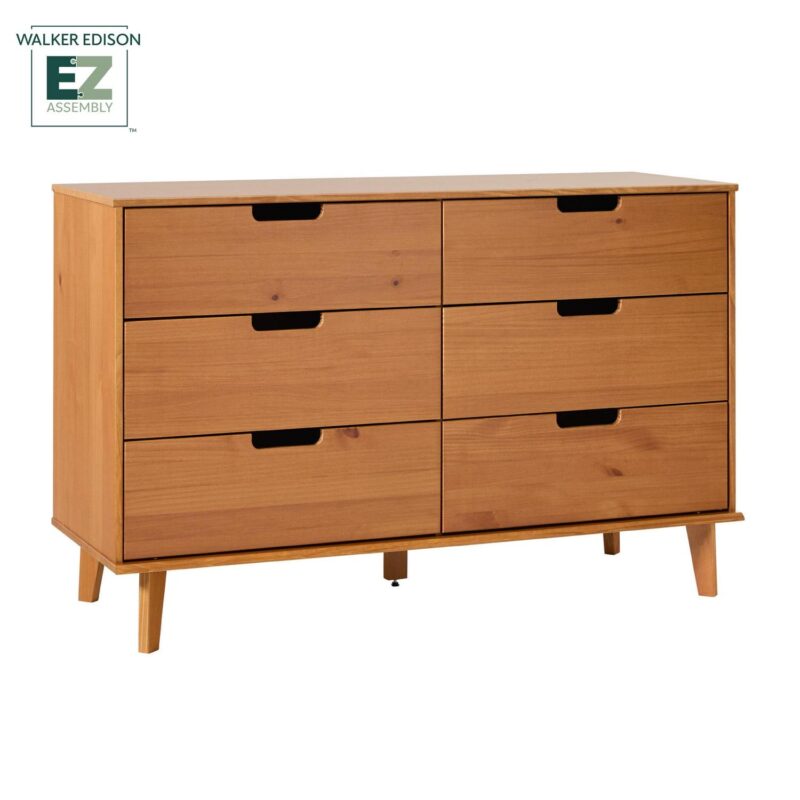 Walker Edison 6 Drawer Solid Wood Dresser with Cut Out Handles, Caramel Brown - Image 9