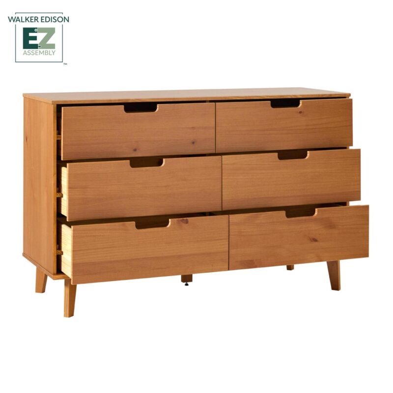 Walker Edison 6 Drawer Solid Wood Dresser with Cut Out Handles, Caramel Brown - Image 11