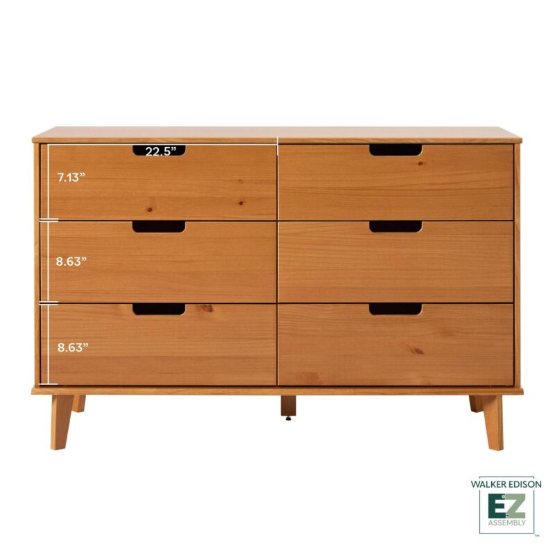Walker Edison 6 Drawer Solid Wood Dresser with Cut Out Handles, Caramel Brown - Image 14