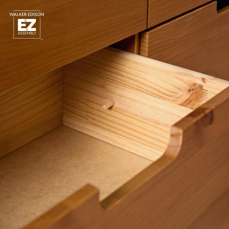 Walker Edison 6 Drawer Solid Wood Dresser with Cut Out Handles, Caramel Brown - Image 7