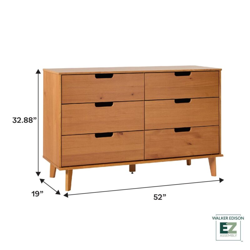 Walker Edison 6 Drawer Solid Wood Dresser with Cut Out Handles, Caramel Brown - Image 13