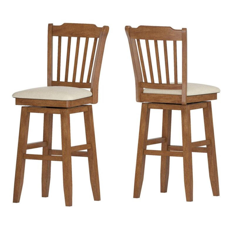 Weston Home Sheena Slat Back Bar Height Wood Swivel Stool, Oak - Image 5