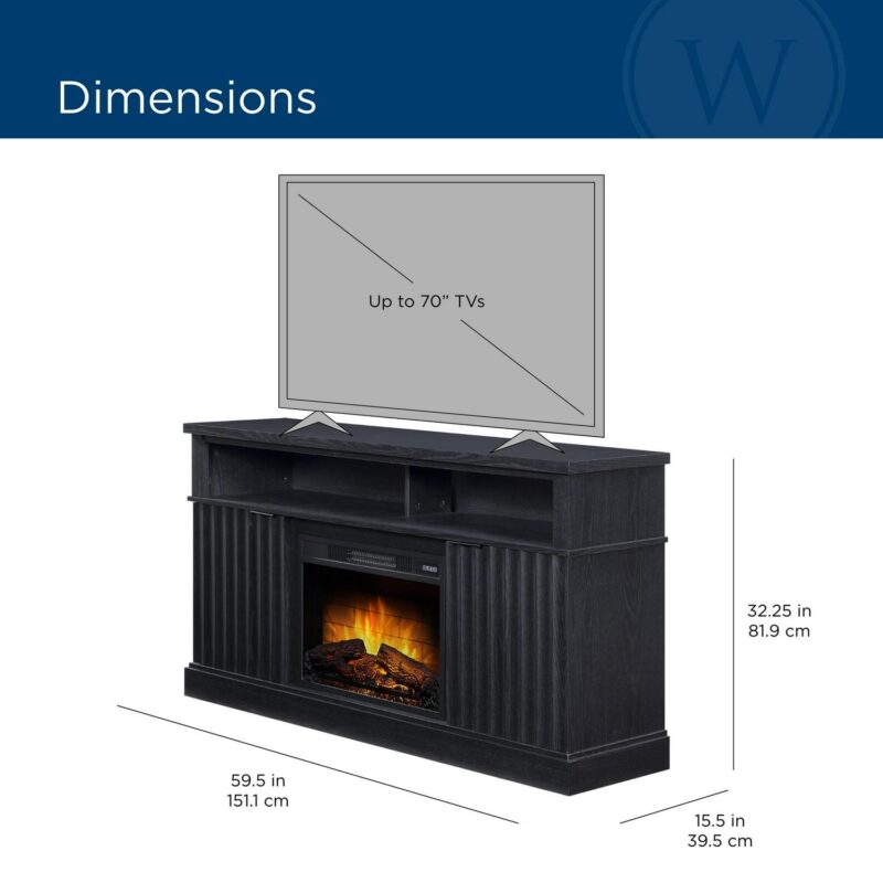 Whalen Furniture Harris Fluted Media Fireplace Console for TVs up to 70a , Black Finish - Image 5