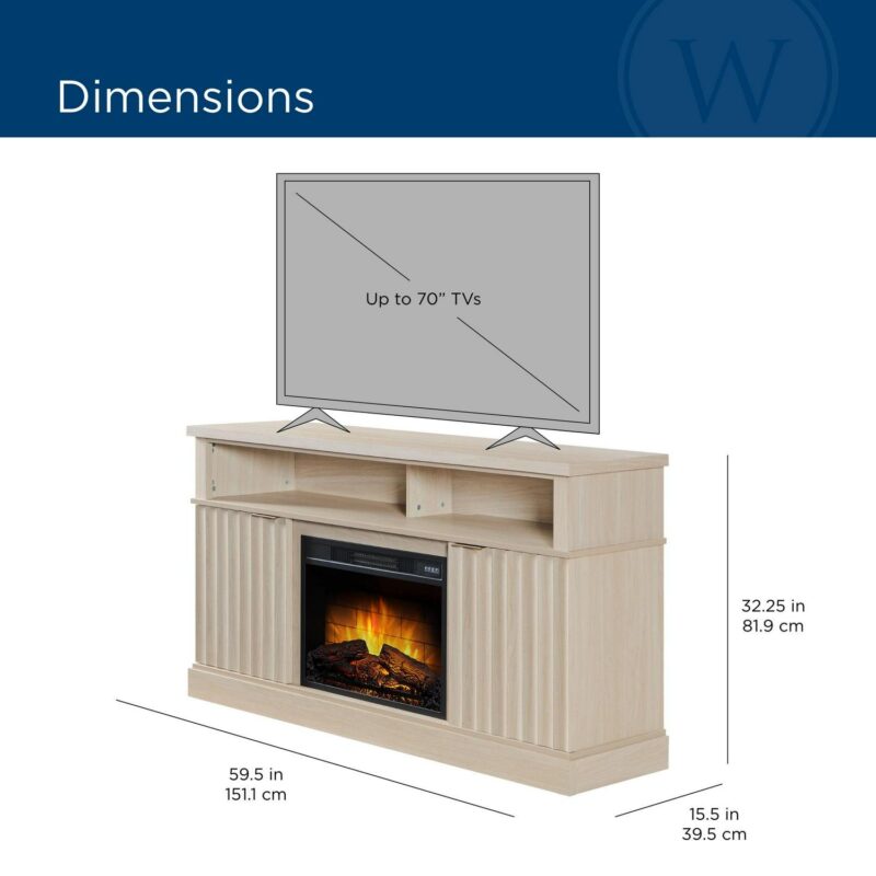 Whalen Furniture Harris Fluted Media Fireplace Console for TVs up to 70a , Pine Finish - Image 12