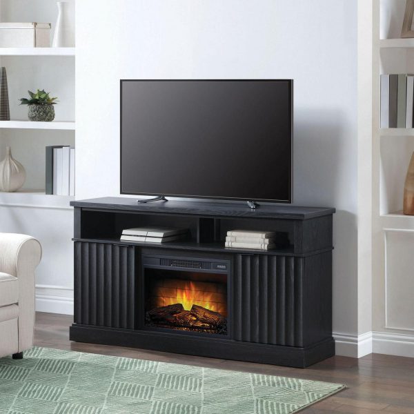 Whalen Furniture Harris Fluted Media Fireplace Console for TVs up to 70a , Black Finish