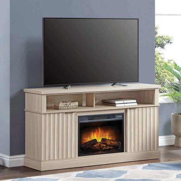 Whalen Furniture Harris Fluted Media Fireplace Console for TVs up to 70a , Pine Finish