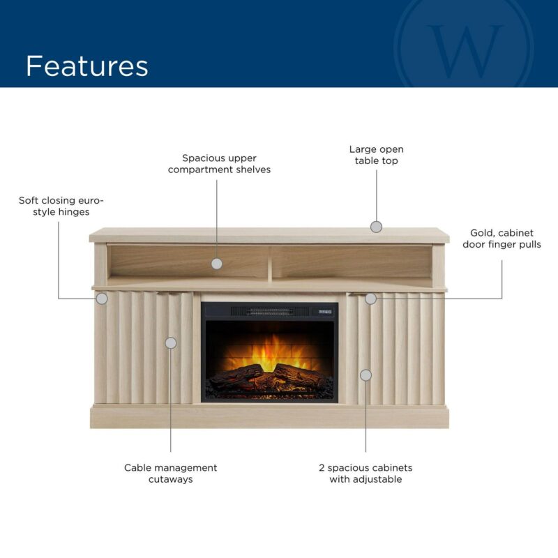 Whalen Furniture Harris Fluted Media Fireplace Console for TVs up to 70a , Pine Finish - Image 15
