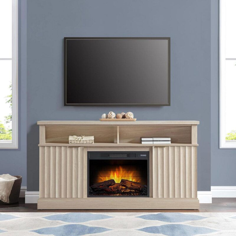 Whalen Furniture Harris Fluted Media Fireplace Console for TVs up to 70a , Pine Finish - Image 5