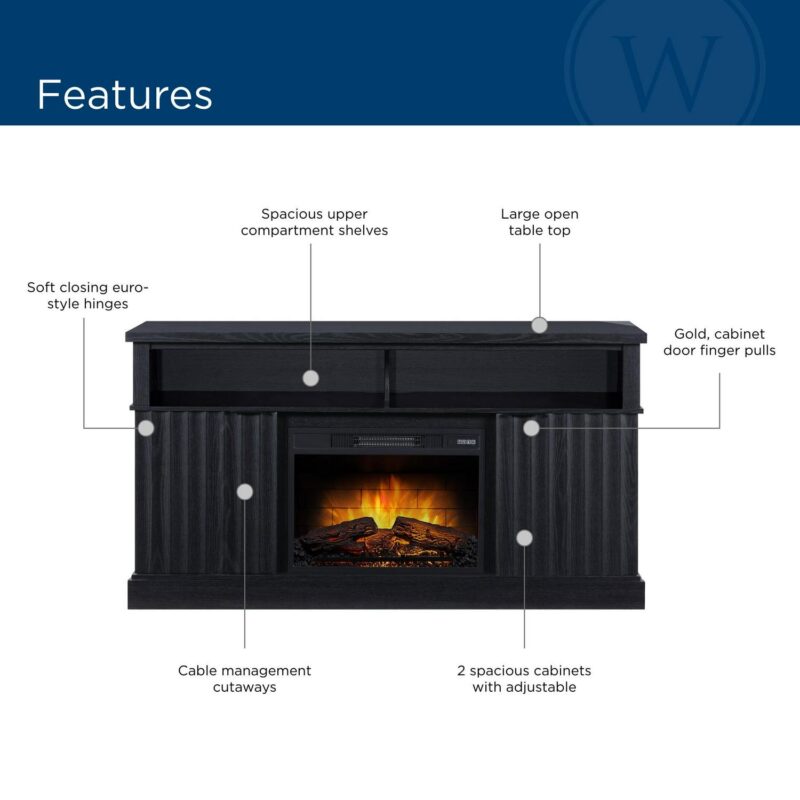 Whalen Furniture Harris Fluted Media Fireplace Console for TVs up to 70a , Black Finish - Image 12