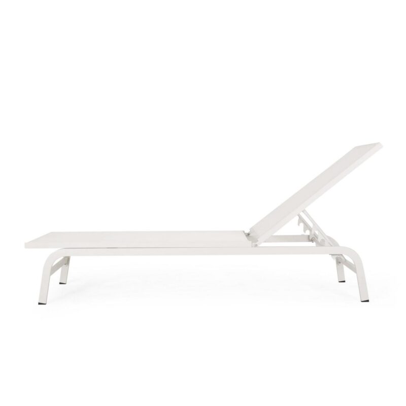 Wilsey Outdoor Aluminum and Outdoor Mesh Chaise Lounge, Set of 2, White - Image 8