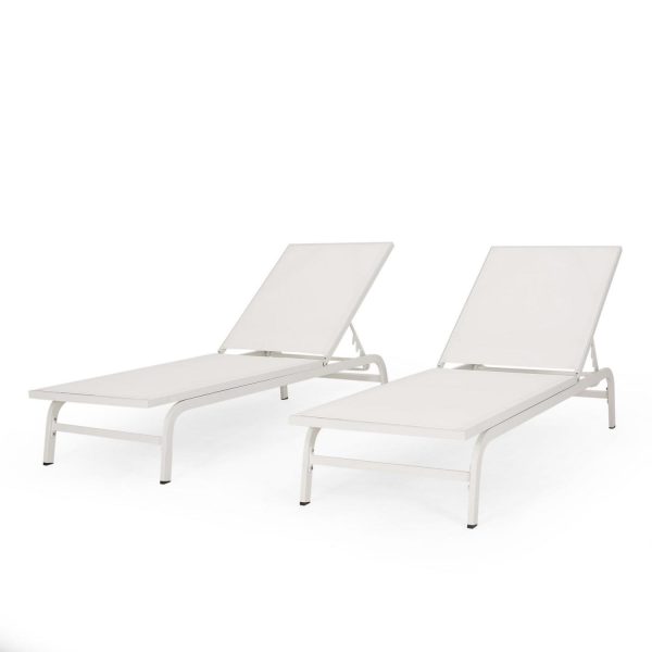 Wilsey Outdoor Aluminum and Outdoor Mesh Chaise Lounge, Set of 2, White
