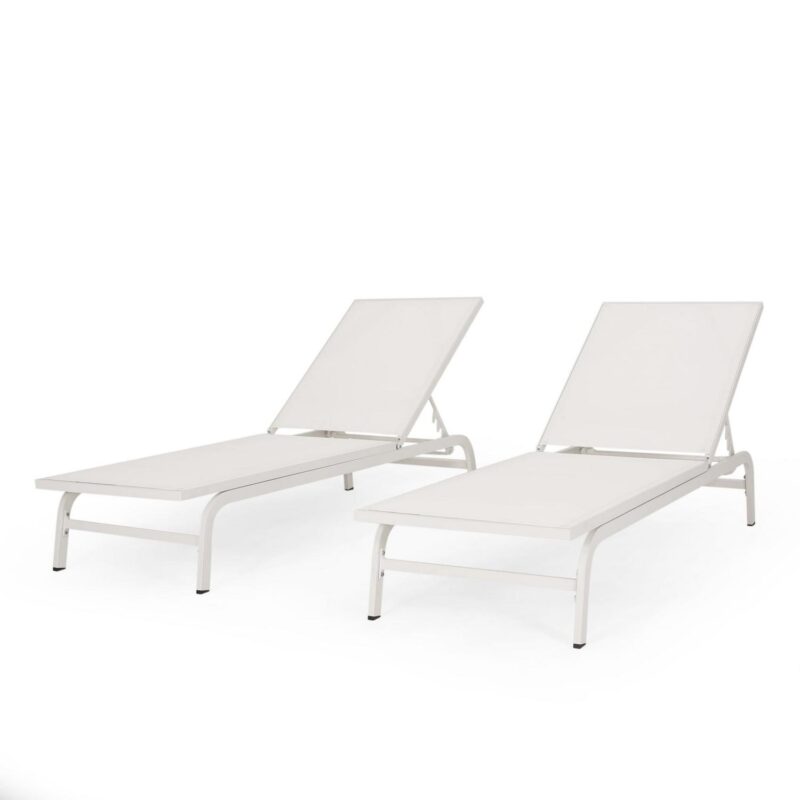 Wilsey Outdoor Aluminum and Outdoor Mesh Chaise Lounge, Set of 2, White