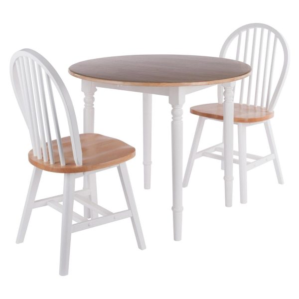 Winsome Wood Sorella 3-Pc Drop Leaf Dining Table with Windsor Chairs, Natural and White