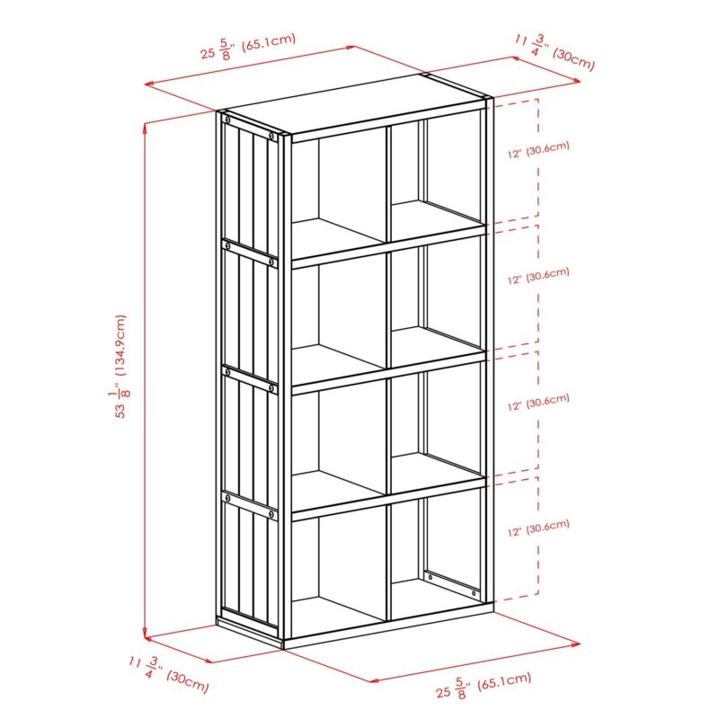Winsome Wood Timothy 4x2 Black Storage Shelf with 8 Foldable Chocolate Fabric Baskets - Image 4
