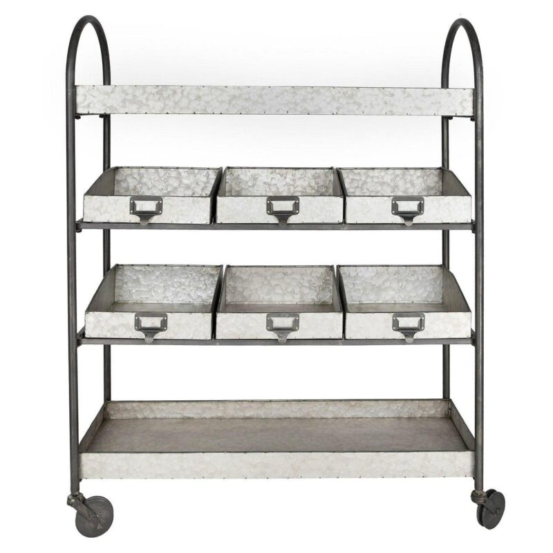 Woven Paths 4 Tier Metal Storage Cart on Casters, 36.25 x 13  x 46 , Galvanized - Image 2