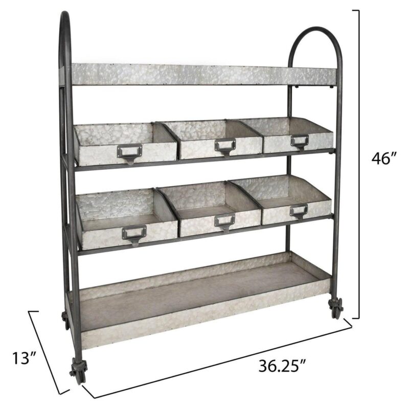 Woven Paths 4 Tier Metal Storage Cart on Casters, 36.25 x 13  x 46 , Galvanized - Image 5