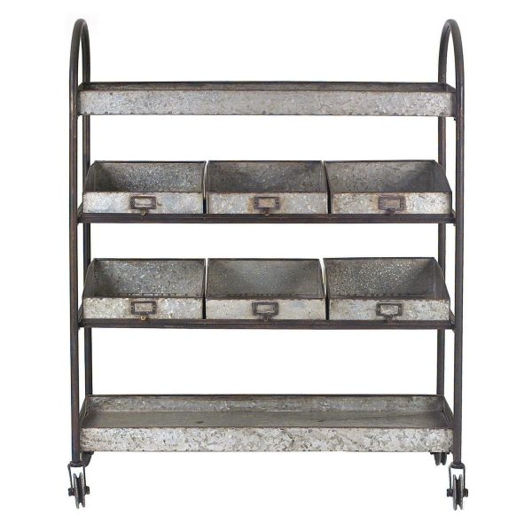 Woven Paths 4 Tier Metal Storage Cart on Casters, 36.25 x 13  x 46 , Galvanized
