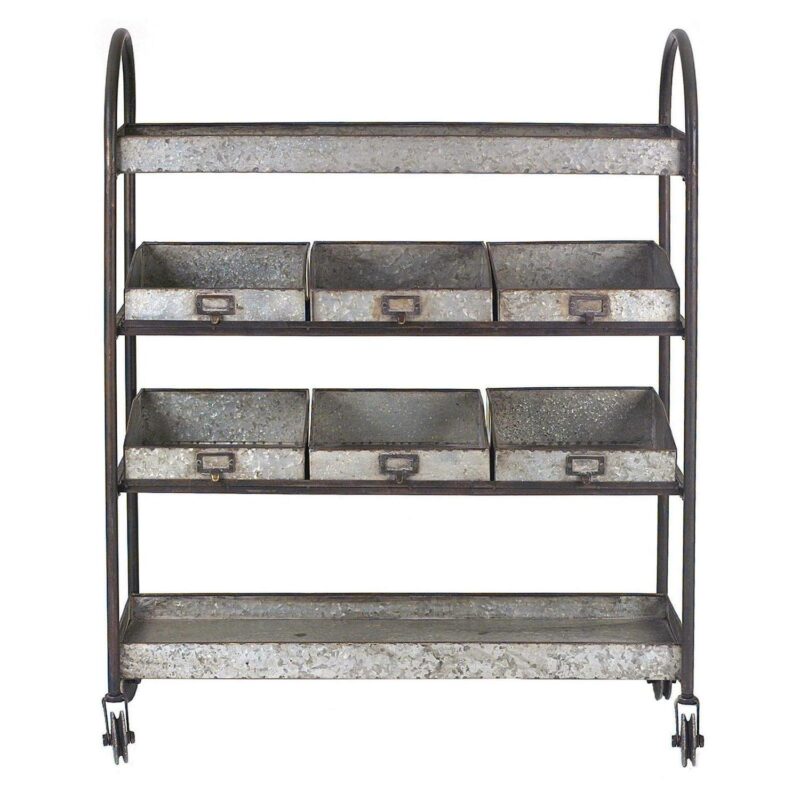 Woven Paths 4 Tier Metal Storage Cart on Casters, 36.25 x 13  x 46 , Galvanized