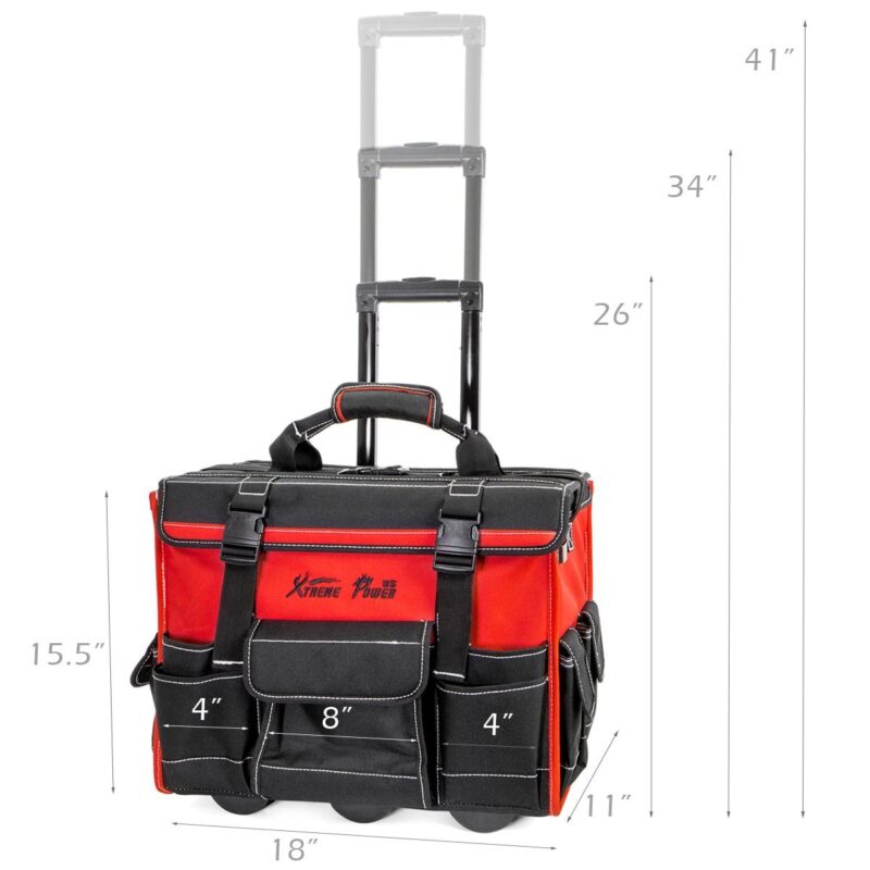 XtremepowerUS 18'' Rolling Tool Bag, Waterproof Tool Bag with Wheels, Portable Storage Organizer Rolling Tool Tote, for Electrician, Construction - Image 6