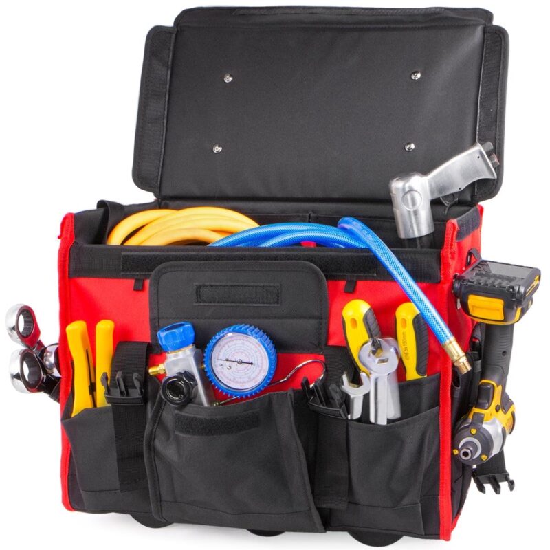 XtremepowerUS 18'' Rolling Tool Bag, Waterproof Tool Bag with Wheels, Portable Storage Organizer Rolling Tool Tote, for Electrician, Construction - Image 4