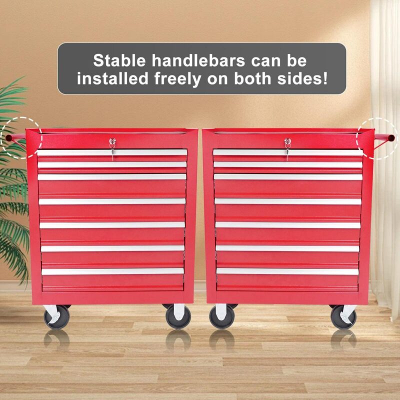 Yoneston 7-Drawers Rolling Tool Box, 30  Metal Tool Chest Garage Storage Cabinet with Locking System for Warehouse, Workshop, Toolroom -Red - Image 4