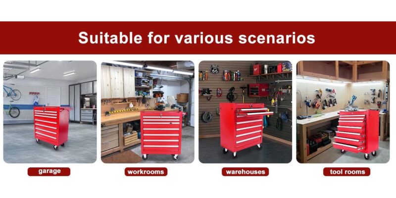 Yoneston 7-Drawers Rolling Tool Box, 30  Metal Tool Chest Garage Storage Cabinet with Locking System for Warehouse, Workshop, Toolroom -Red - Image 5