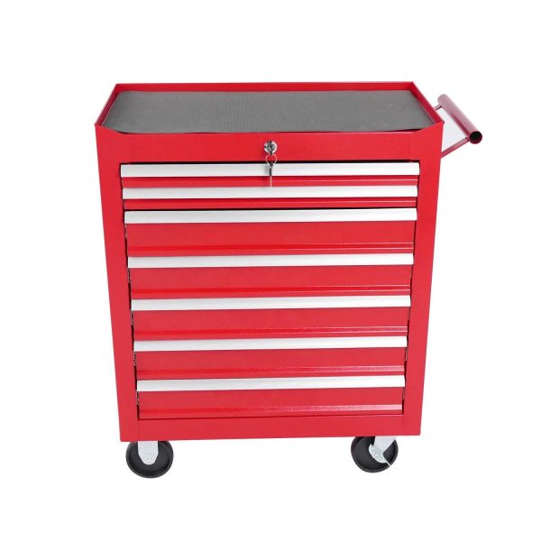 Yoneston 7-Drawers Rolling Tool Box, 30  Metal Tool Chest Garage Storage Cabinet with Locking System for Warehouse, Workshop, Toolroom -Red