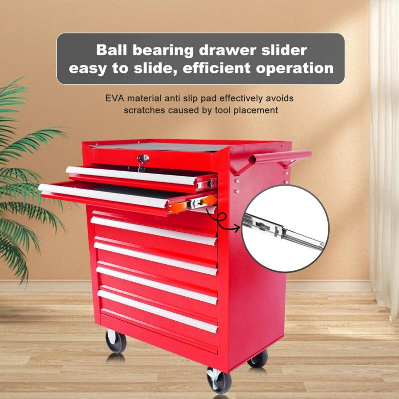 Yoneston 7-Drawers Rolling Tool Box, 30  Metal Tool Chest Garage Storage Cabinet with Locking System for Warehouse, Workshop, Toolroom -Red - Image 3