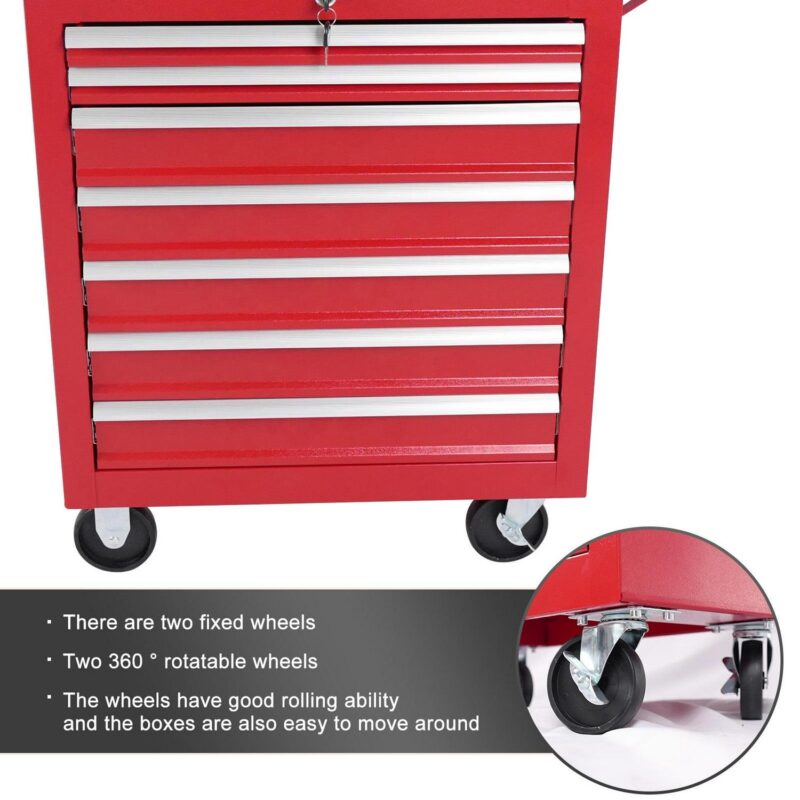 Yoneston 7-Drawers Rolling Tool Box, 30  Metal Tool Chest Garage Storage Cabinet with Locking System for Warehouse, Workshop, Toolroom -Red - Image 6