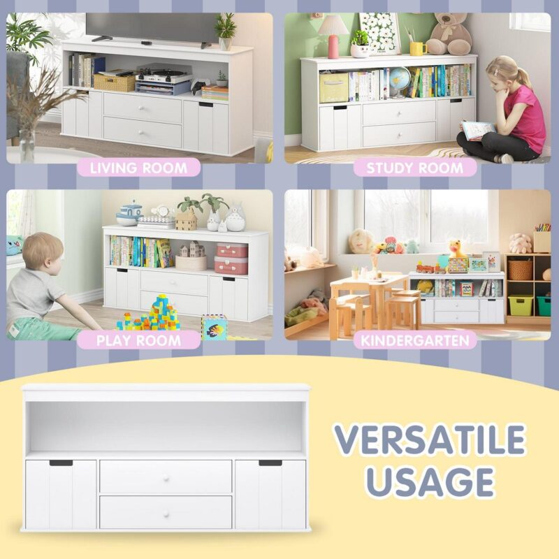 Yoneston Kids Bookcase Toy Storage Cabinet with Drawers and Shelves for Kids Room Organizer, White - Image 6