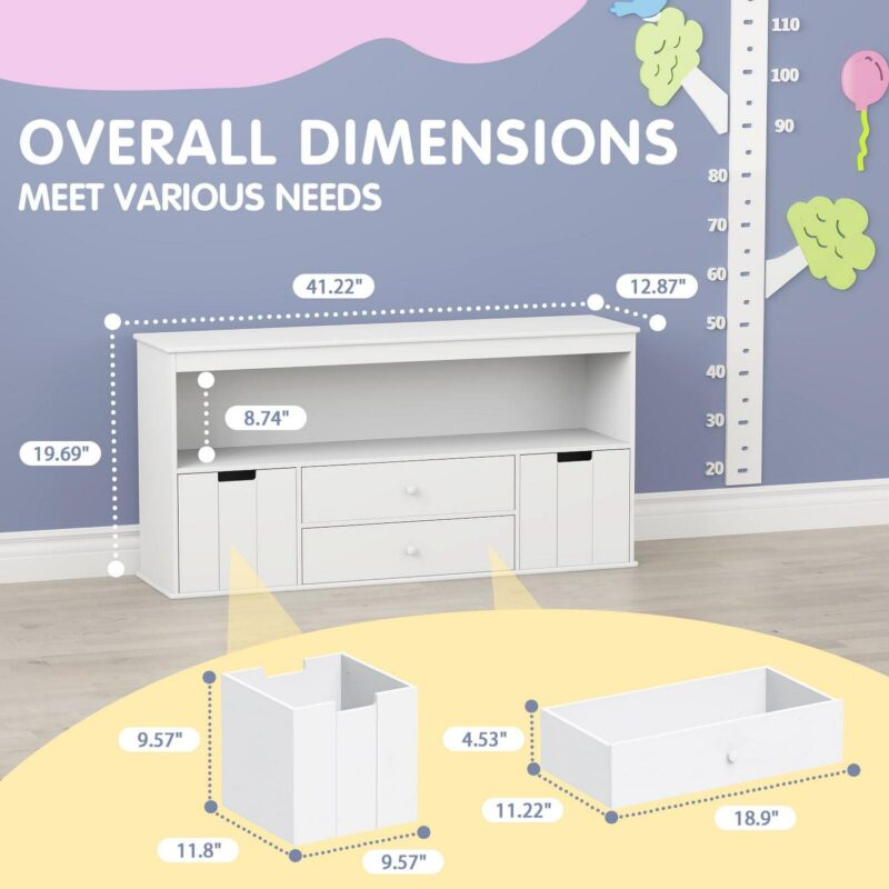 Yoneston Kids Bookcase Toy Storage Cabinet with Drawers and Shelves for Kids Room Organizer, White - Image 5